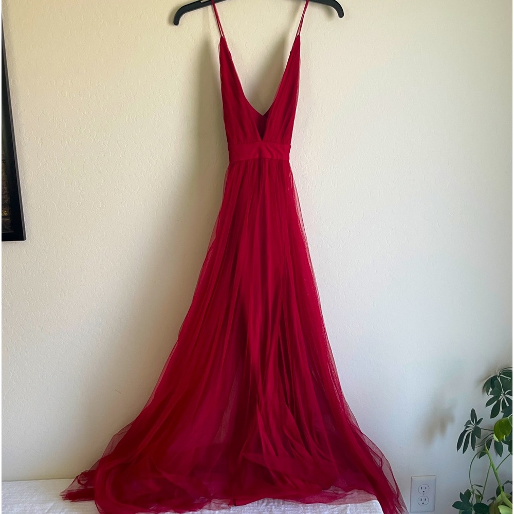 Windsor | Red Deep V Plunge Double Slip Maxi Gown Dress size Small